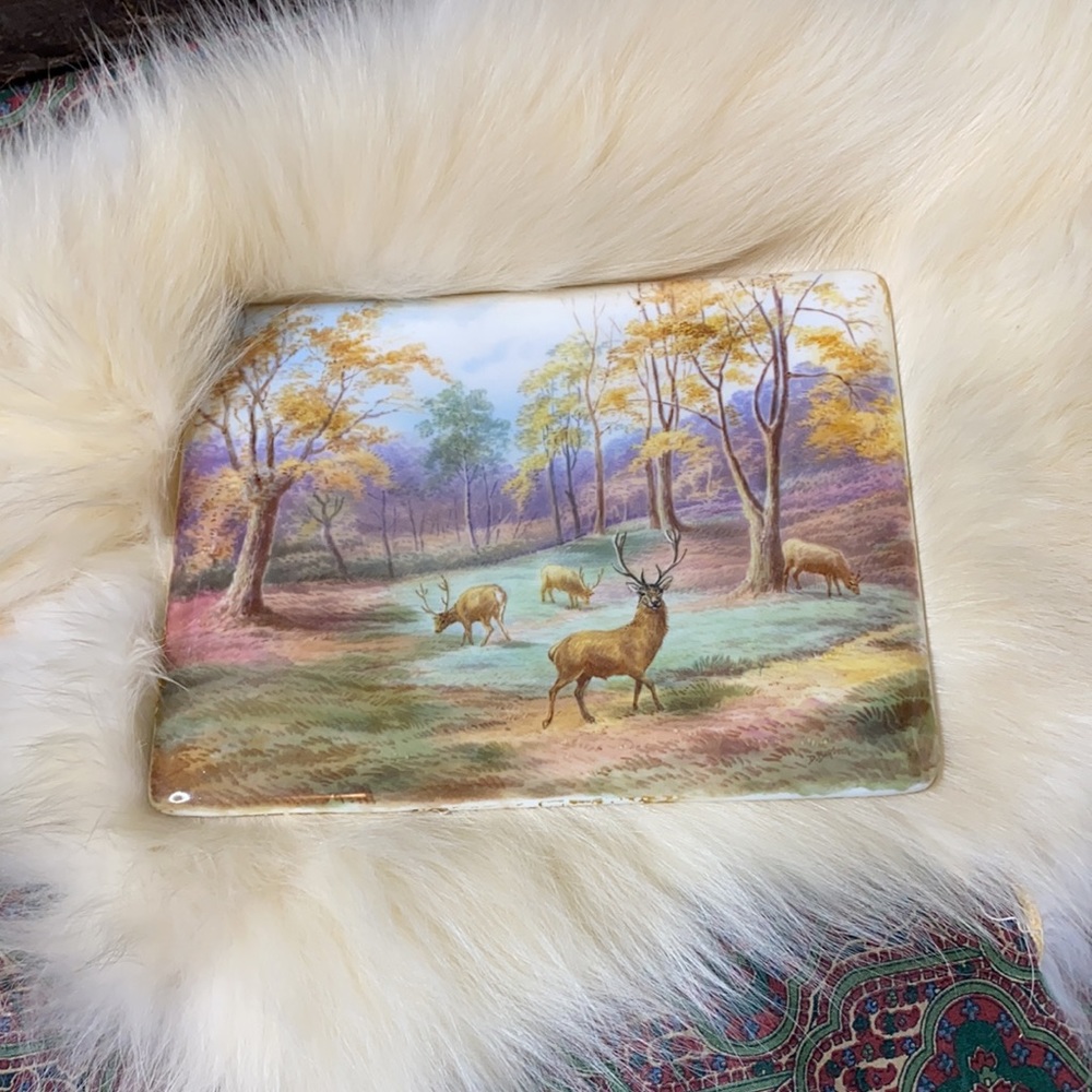 Copper Ename Artwork Deer Stag Plaque in Pastel Autumn Colors -